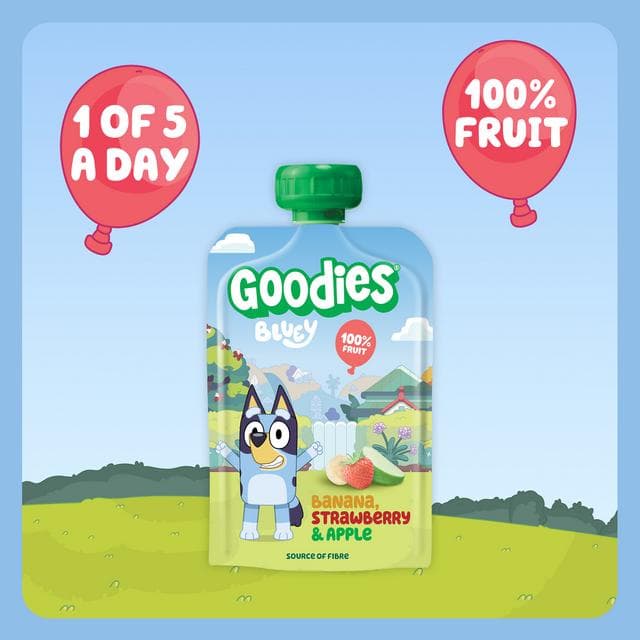 Goodies 4 x 100g Banana, Strawberry & Apple Multipack Bluey Kids Snack Fruit Pouches - gallery image 2