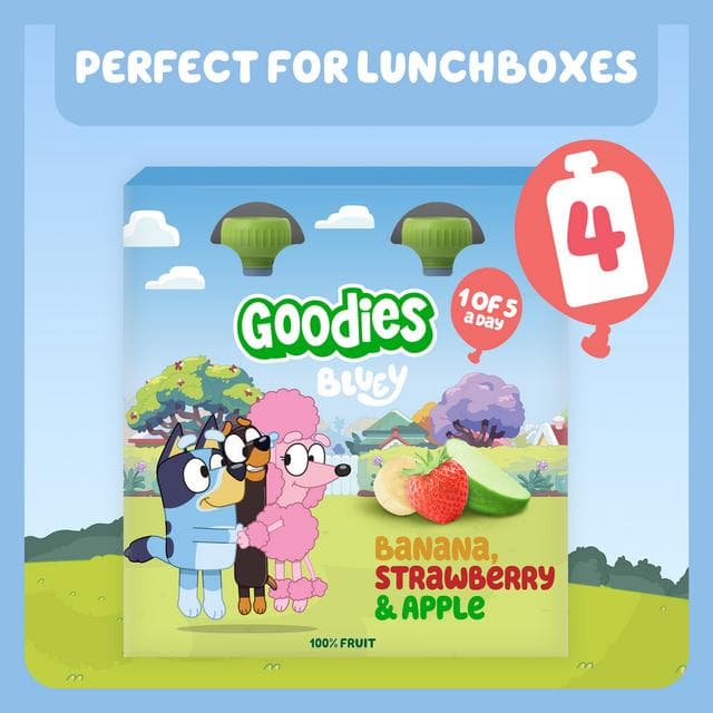 Goodies 4 x 100g Banana, Strawberry & Apple Multipack Bluey Kids Snack Fruit Pouches - gallery image 4