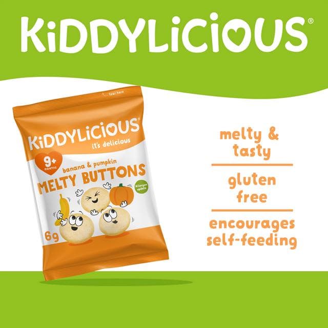 Kiddylicious Banana & Pumpkin Melty Buttons 9+ Months 6g - gallery image 2