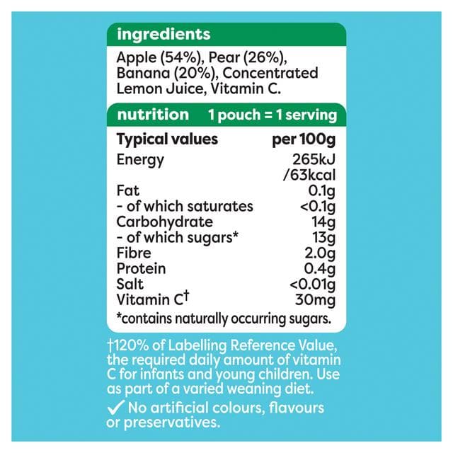 Heinz Apple, Pear & Banana Fruit Puree Pouch Baby Food 6+ Months 100g - gallery image 5