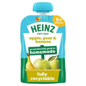 Heinz Apple, Pear & Banana Fruit Puree Pouch Baby Food 6+ Months 100g