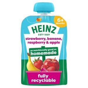 Heinz Strawberry, Banana, Raspberry & Apple Baby Food Fruit Puree Pouch 6+ Months 100g