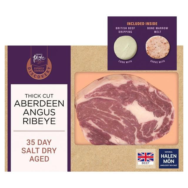 Sainsbury's Discovery 360g 35 Day Salt Dry Aged Thick Cut Aberdeen Angus Ribeye Steak, Taste the Difference - gallery image 1