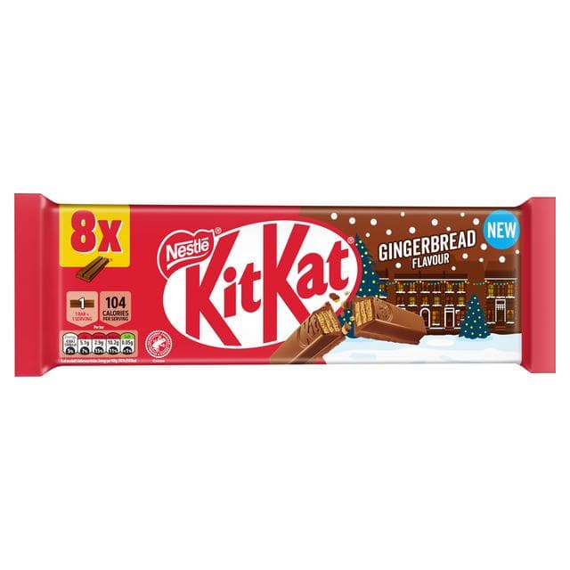KitKat 2 Finger 8 x Gingerbread Flavour Multipack Chocolate Biscuit Bar 165.6g - gallery image 2