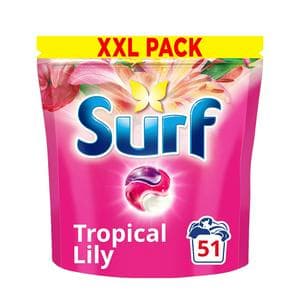 Surf 3 in 1 Laundry Washing Detergent Capsules Tropical Lily 51 Washes