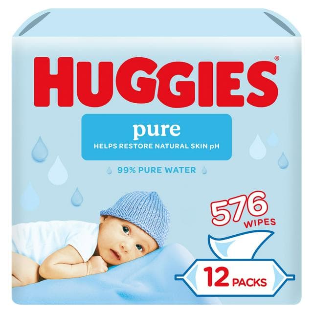 Huggies Pure Plastic Free Baby Wipes 12 x 48 - gallery image 1