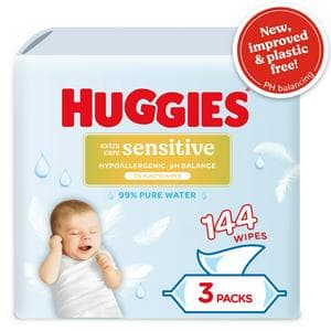 Huggies Pure Extra Care Sensitive Plastic Free Baby Wipes 3 x 48