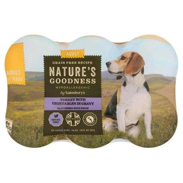 Sainsbury's Nature's Goodness 6 x 400g Turkey Gravy Wet Adult Dog Food - gallery image 1