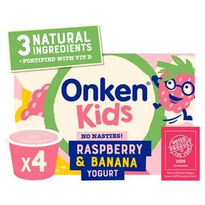 Onken Kids 4 x Raspberry & Banana Yogurt 90g