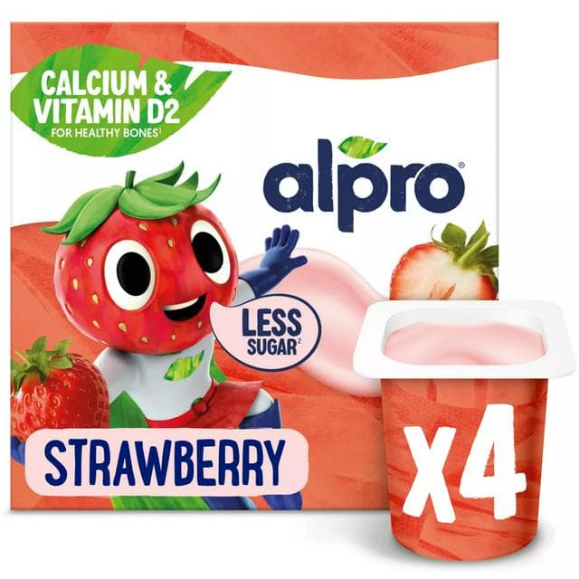 Alpro Kids Strawberry Soya Dairy Free Yoghurt Alternatives 4 x 115g - gallery image 1