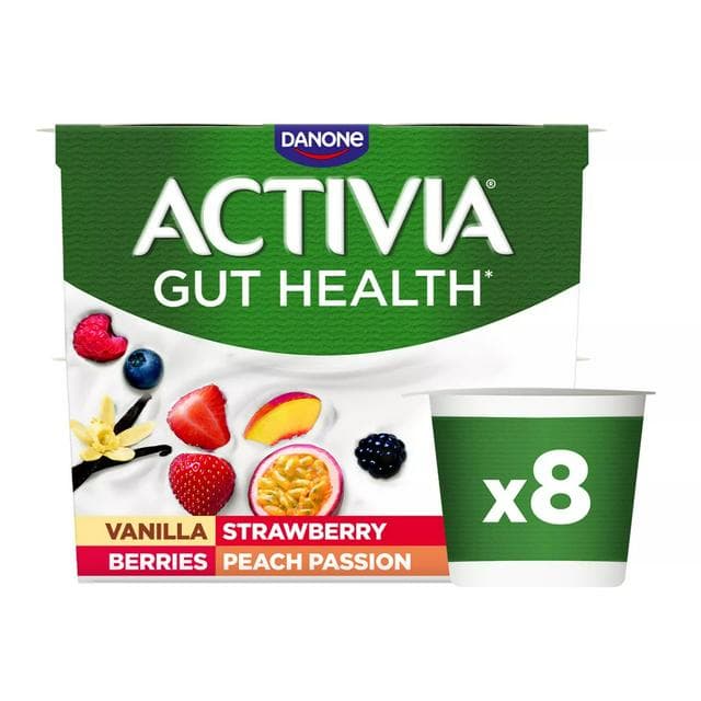 Activia 8 x 115g Vanilla, Peach Passion & Berries Multipack Gut Health Yoghurt - gallery image 1