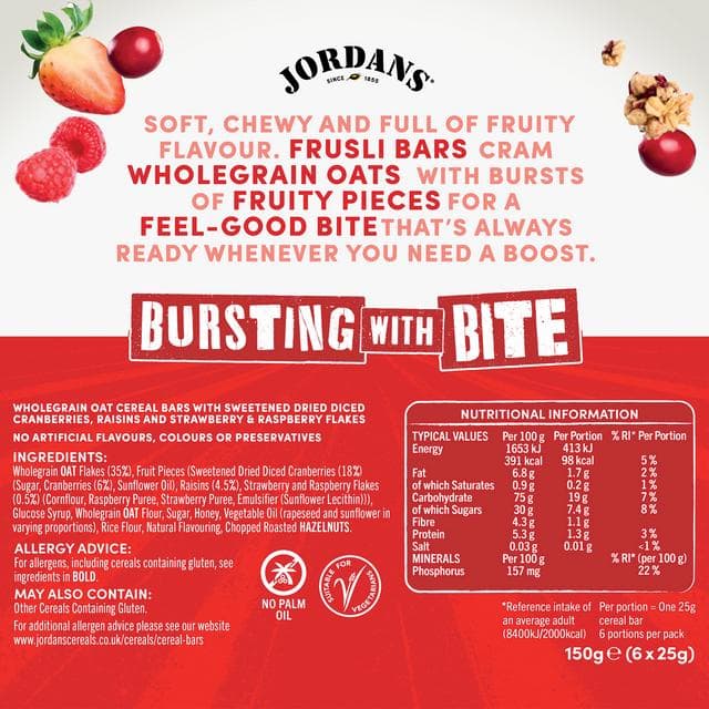 Jordans Frusli Juicy Red Berry Chewy Oat Cereal Snack Bars 6 x 25g - gallery image 4