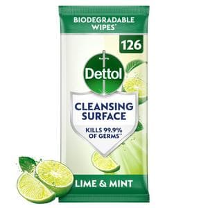 Dettol 126 x Lime & Mint Antibacterial Cleansing Surface Wipes