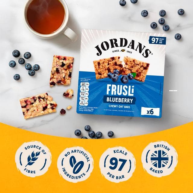 Jordans Frusli Juicy Blueberry Chewy Oat Cereal Snack Bars 6 x 25g - gallery image 3