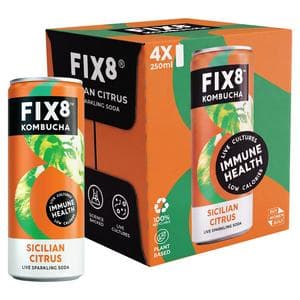 Fix8 Kombucha Sicilian Citrus Live Sparkling Soda 4 x 250ml