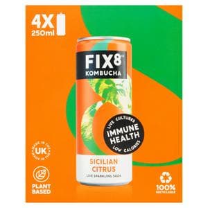 Fix8 Kombucha Sicilian Citrus Live Sparkling Soda 4 x 250ml