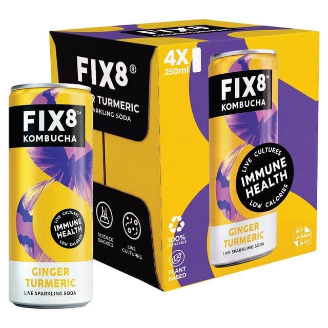 Fix8 Kombucha Ginger Turmeric Live Sparkling Soda 4 x 250ml - gallery image 1