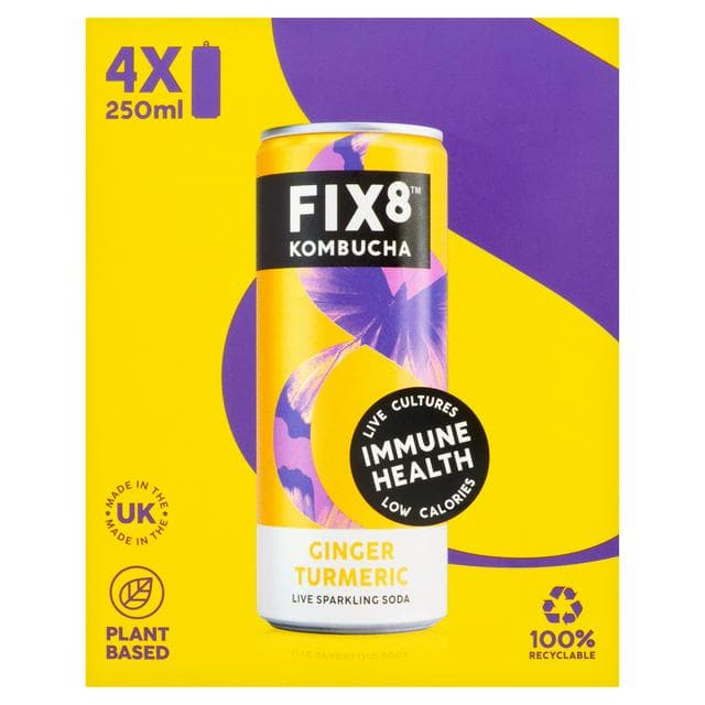 Fix8 Kombucha Ginger Turmeric Live Sparkling Soda 4 x 250ml - gallery image 1