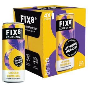 Fix8 Kombucha Ginger Turmeric Live Sparkling Soda 4 x 250ml