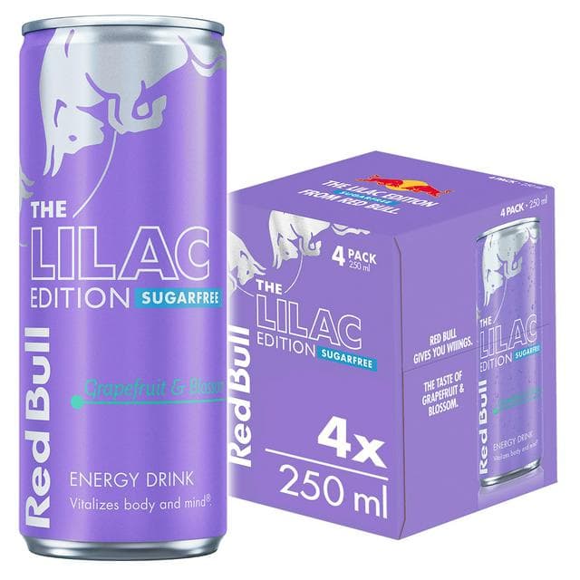 Red Bull Energy Drink Sugar Free Grapefruit & Blossom, Lilac Edition 4 x 250ml - gallery image 1