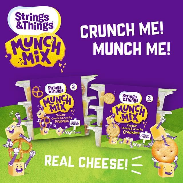 Strings & Things Munch Mix Cheddar Cheese & Crunchy Pretzels 90g - gallery image 2