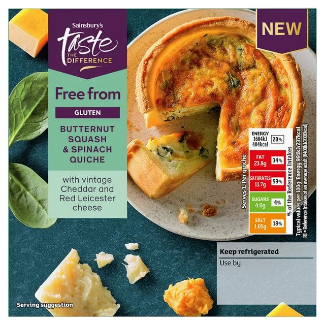 Sainsbury's Free From 170g Butternut Squash & Spinach Quiche, Taste the Difference - gallery image 1