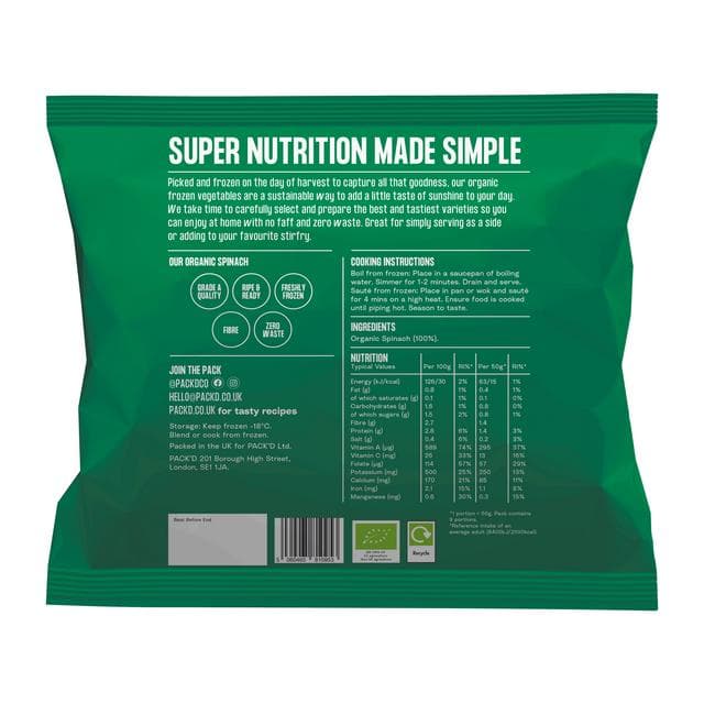 PACK'D Organic Chopped Spinach 450g - gallery image 2