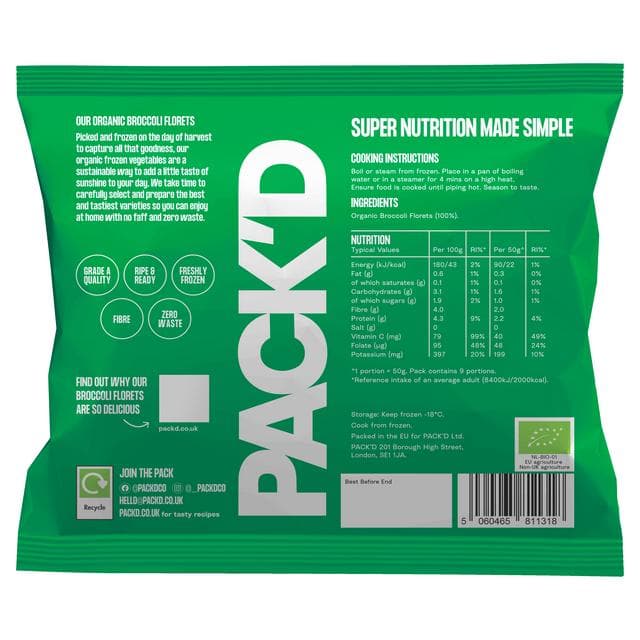 PACK'D Organic Broccoli Florets 450g - gallery image 2