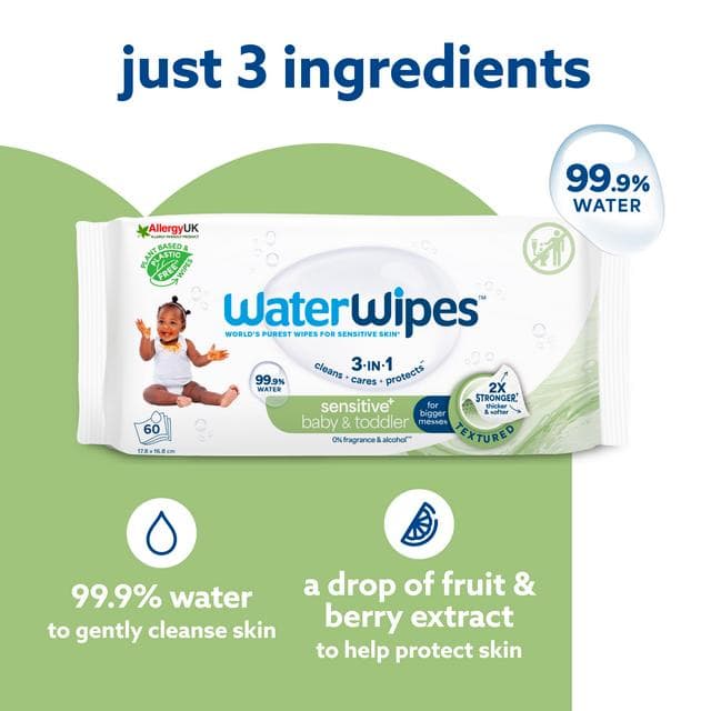 WaterWipes Sensitive+ Baby & Toddler Wipes x180 - gallery image 2