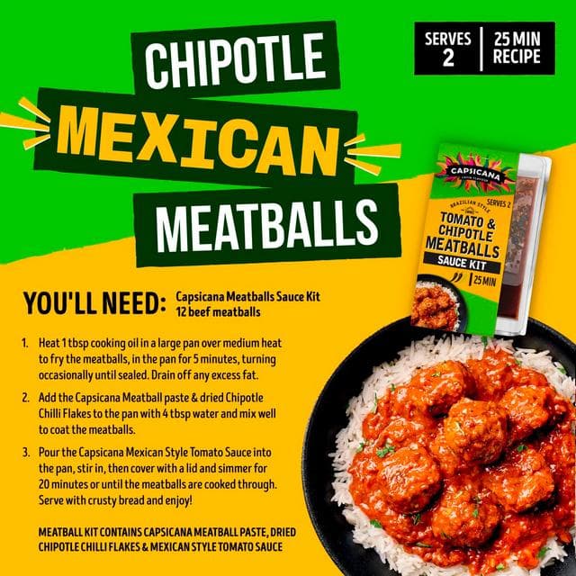 Capsicana Latin Flavour Mexican Style Tomato & Chipotle Meatballs Sauce Kit 273g - gallery image 3