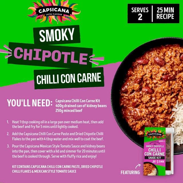 Capsicana 273g Mexican Style Smoky Chipotle Chilli Con Carne Sauce Kit - gallery image 2