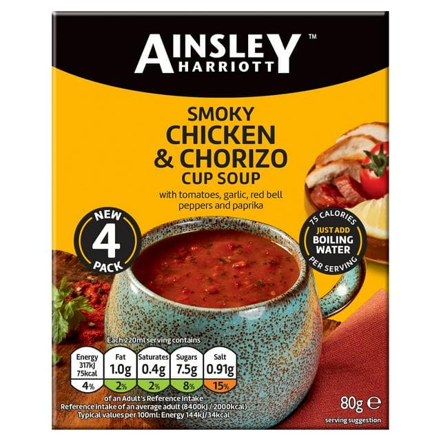 Ainsley Harriott Smoky Chicken & Chorizo Cup Soup x4 80g - gallery image 1