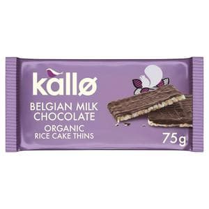 Kallo Belgian Milk Chocolate Organic Rice Cake Thins 75g