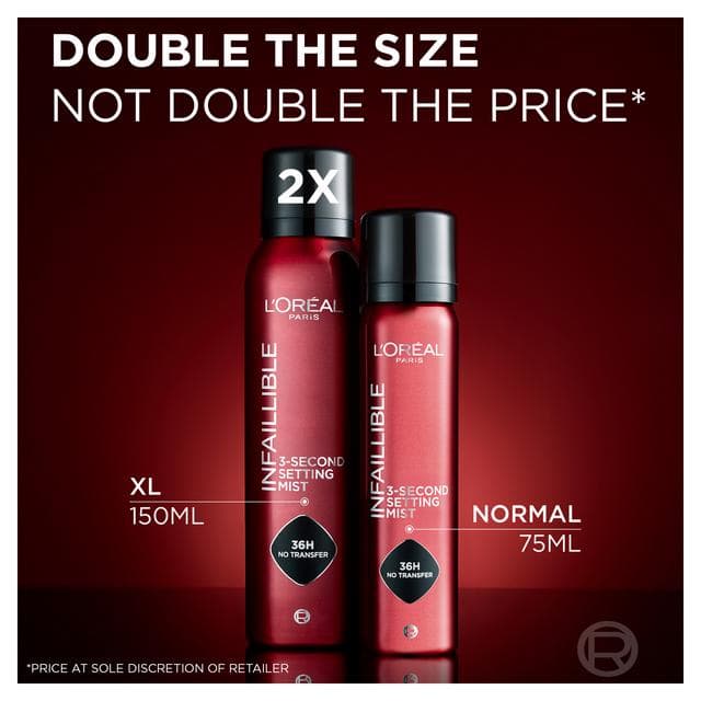 L'Oreal Paris Infallible Setting Spray Mist Upto 36 Hour Wear XL 150ml - gallery image 2