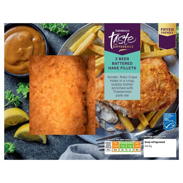 Sainsbury's 2 x Beer Battered Hake Fillets, Taste the Difference 365g - gallery image 1