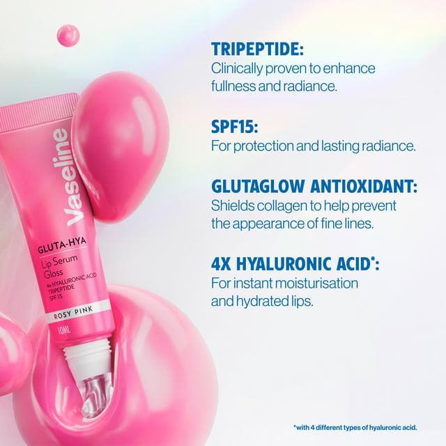 Vaseline 10ml Gluta Hya Rosy Pink Lip Serum Gloss - gallery image 4