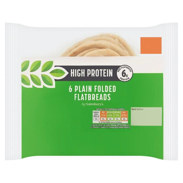 Sainsbury's High Protein 6 x Plain Folded Flatbreads - gallery image 1