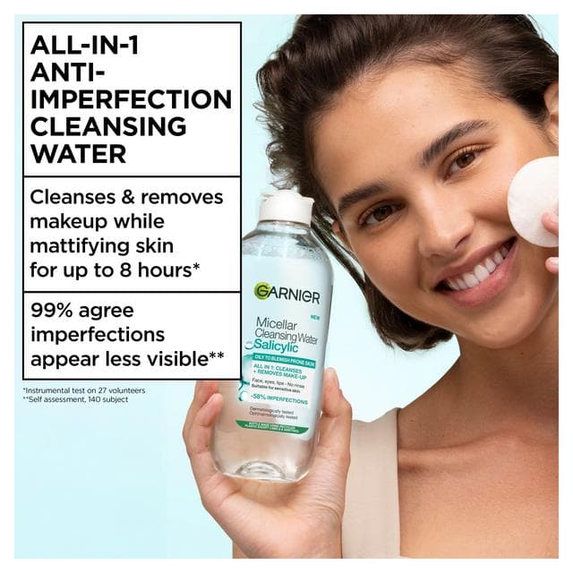 Garnier 400ml Oily to Blemish Prone Skin Anti Imperfection Micellar Salicylic Cleansing Water - gallery image 2