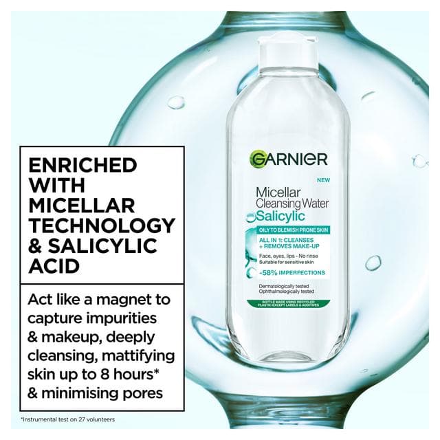 Garnier 400ml Oily to Blemish Prone Skin Anti Imperfection Micellar Salicylic Cleansing Water - gallery image 3