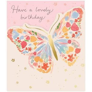 Sainsbury's Watercolour Floral Butterfly Birthday Greeting Card Design