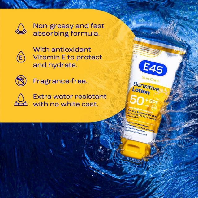 E45 180ml Sun Care SPF 50+ UVB + UVA Sensitive Lotion - gallery image 2