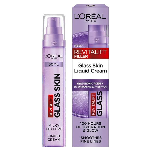 L'Oréal Paris Revitalift 50ml Filler Glass Skin Liquid Cream 100 Hours Hydration Hybrid Serum Moisturiser - gallery image 1