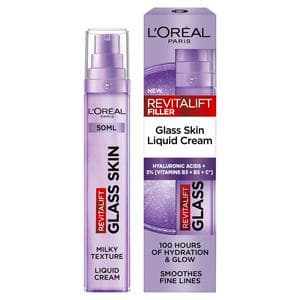 L'Oréal Paris Revitalift 50ml Filler Glass Skin Liquid Cream 100 Hours Hydration Hybrid Serum Moisturiser