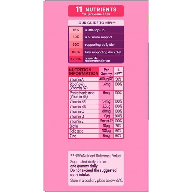 Bassetts 60 x Raspberry Flavour 7 to 11 Years Kids Multivitamin Gummies - gallery image 2