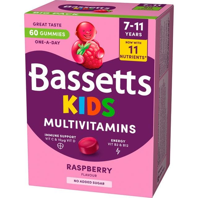 Bassetts 60 x Raspberry Flavour 7 to 11 Years Kids Multivitamin Gummies - gallery image 3
