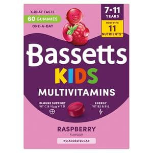 Bassetts 60 x Raspberry Flavour 7 to 11 Years Kids Multivitamin Gummies