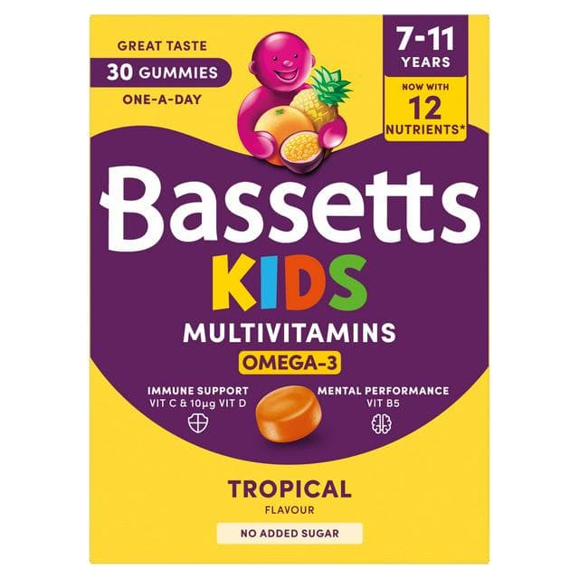 Bassetts 30 x Omega 3 Tropical Flavour 7 to 11 Years Kids Multivitamin Gummies - gallery image 1