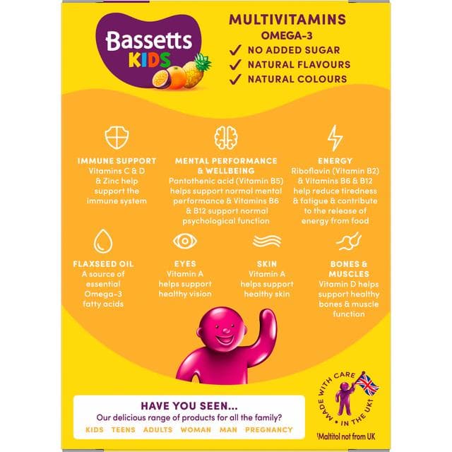 Bassetts 30 x Omega 3 Tropical Flavour 7 to 11 Years Kids Multivitamin Gummies - gallery image 4
