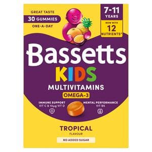 Bassetts 30 x Omega 3 Tropical Flavour 7 to 11 Years Kids Multivitamin Gummies