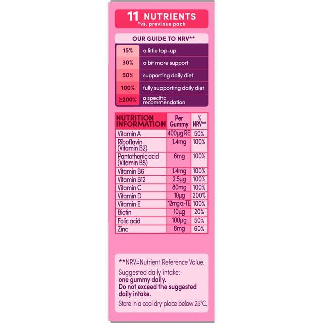 Bassetts 30 x Raspberry Flavour 7 to 11 Years Kids Multivitamin Gummies - gallery image 2